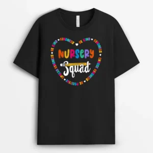 Nursery Squad Team Be Kind School Nursery Teacher Crew T-Shirt - Black